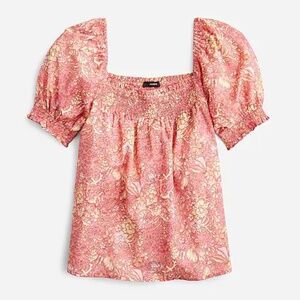 J Crew Squareneck puff-sleeve cotton voile top in bouquet block print